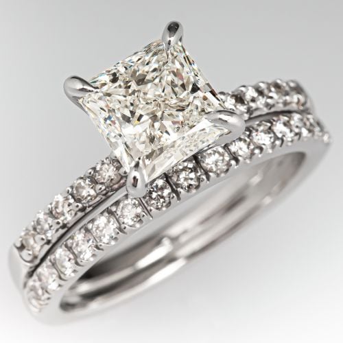 2 Carat Princess Cut Diamond Engagement Ring Wedding Set 2.00ct J/I1