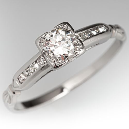 Vintage Diamond Engagement Ring w/ Accents Platinum .36ct G/VVS2