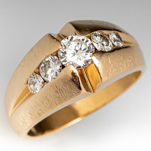 Men's Five Stone Diamond Ring 14K Yellow Gold