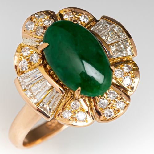 Jadeite Jade & Diamond Ring 14K Yellow Gold