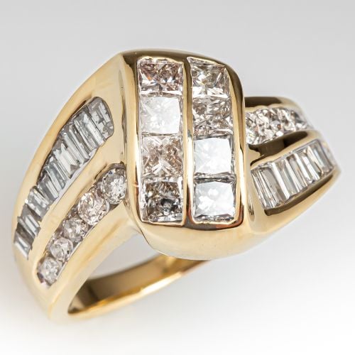 Princess & Baguette Cut Channel Set Diamond Ring 14K Yellow Gold