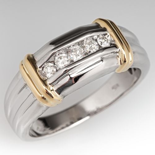 Mens Channel Set Diamond Ring 14K 2-Tone Gold