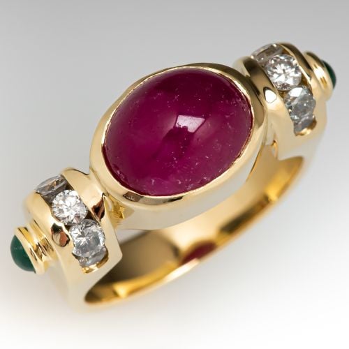 Ruby, Emerald & Diamond Ring 14K Yellow Gold