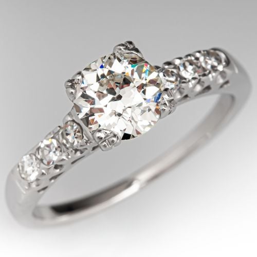 Vintage 1 Carat Old Euro Diamond Engagement Ring 1.01ct L/SI1