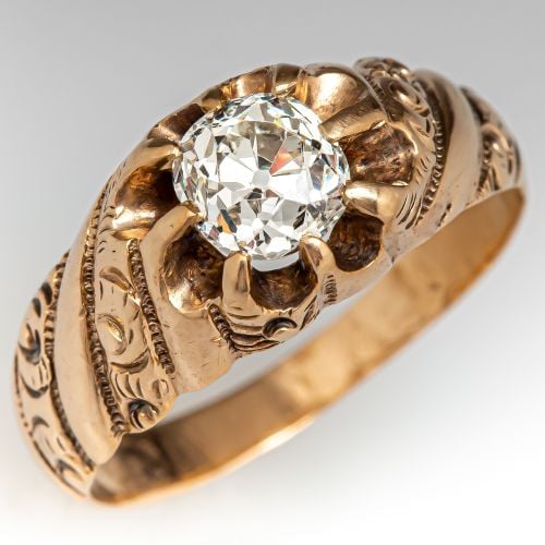 Late Victorian Old Mine Cut Diamond Engagement Ring Yellow Gold .90ct L/VS2