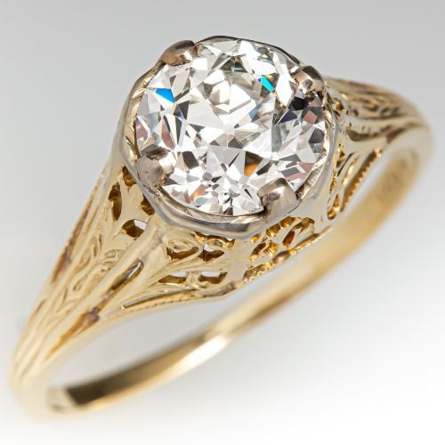 Vintage Filigree Diamond Engagement Ring 14K Yellow Gold 1.17ct K/VS2 GIA