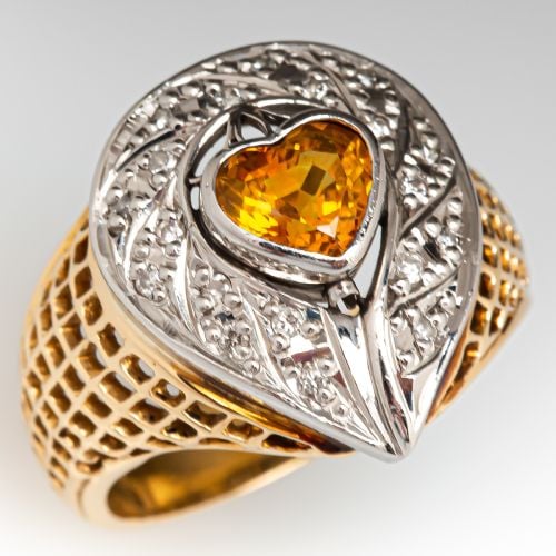 Heart Shaped Yellow Sapphire & Diamond Ring 18K Yellow Gold & Platinum