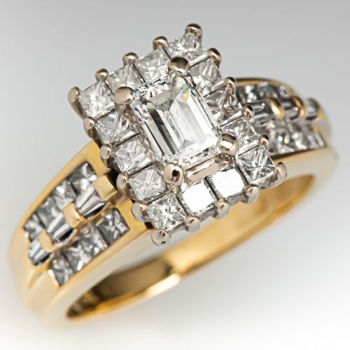 Emerald Cut Diamond Engagement Ring w/ Accents 18K Yellow Gold .45ct H/VS2