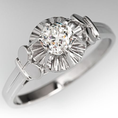 Vintage Diamond Engagement Ring 18K White Gold .59ct I/SI1