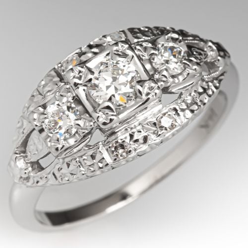 Vintage Diamond Engagement Ring 14K White Gold .22ct H/SI1