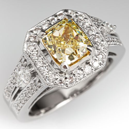 GIA 1.51 Carat Fancy Yellow Diamond Engagement Ring