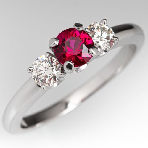 Jabel Three Stone Ruby Engagement Ring w/ Diamond Accents 18K White Gold