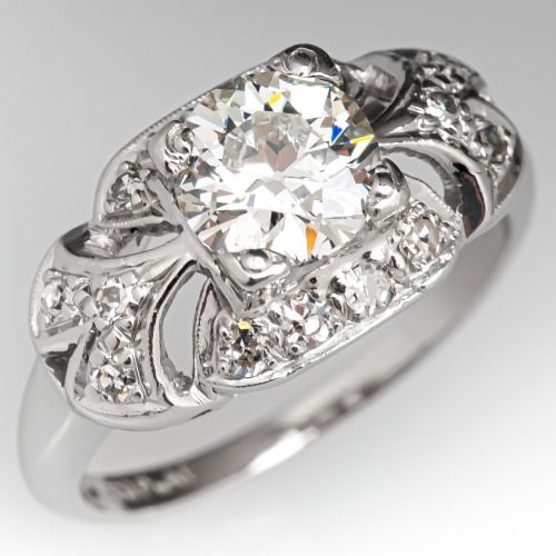 Circa 1930's Diamond Engagement Ring w/ Accents Platinum .85ct J/SI1