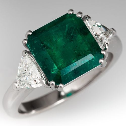 Emerald Engagement Ring w/ Diamond Accents Platinum 3.84ct