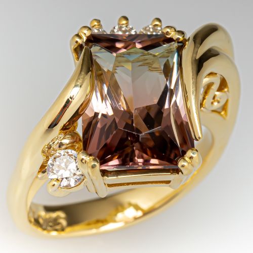 Pink Tourmaline & Diamond Bypass Ring 18K Yellow Gold