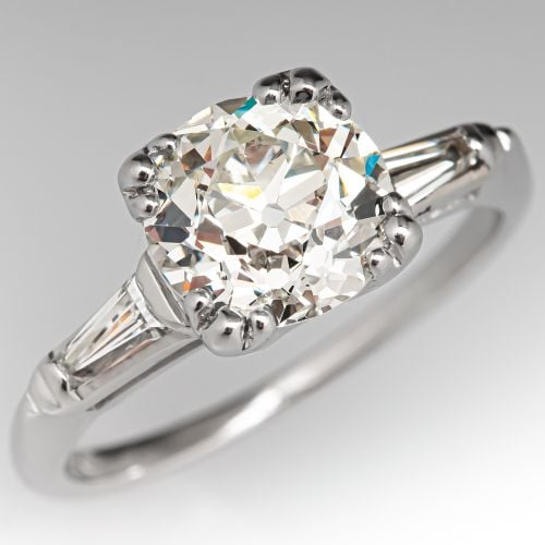 Vintage Diamond Engagement Ring w/ Baguette Accents 1.91ct L/VS1