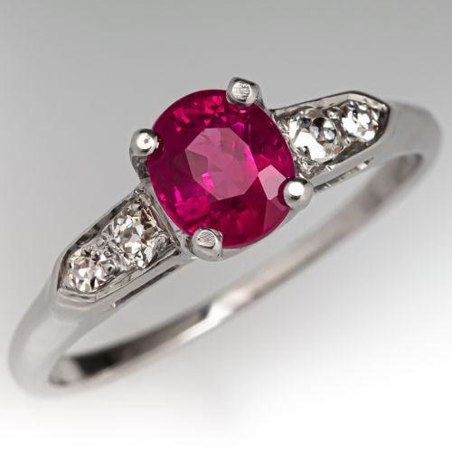 Vintage Ruby & Diamond Engagement Ring 14K White Gold