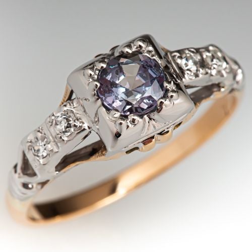 Alexandrite & Diamond Ring Green to Purple Color Change