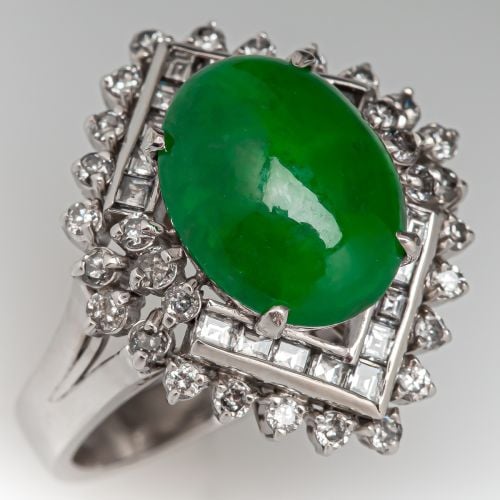 Vintage Jade & Diamond Ring White Gold
