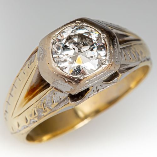Men's Antique Diamond Ring 14K Gold w/ Patina