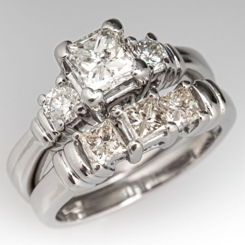 Princess Cut Diamond Engagement Ring Wedding Set Platinum .78ct J/I1