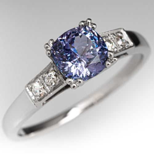 No Heat Bluish-Violet Sapphire Engagement Ring Vintage Platinum Mount