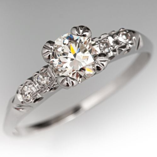 1940's Diamond Engagement Ring w/ Accents 18K White Gold .59ct J/SI1