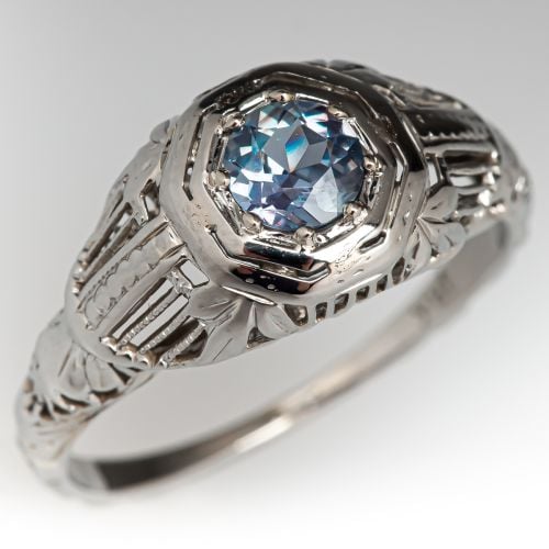 Color Change Alexandrite 1940's Ring 18K White Gold