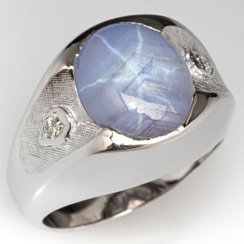 Vintage Star Sapphire & Diamond Ring 14K White Gold