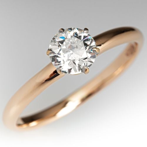 Vintage Diamond Solitaire Engagement Ring 14K Yellow Gold .73ct H/SI2 GIA