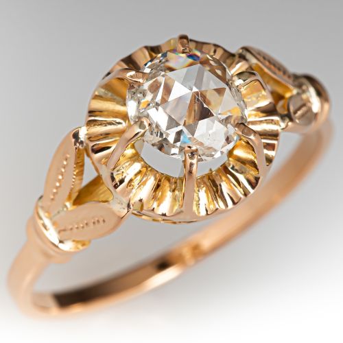 Antique Rose Cut Diamond Solitaire Engagement  Ring 18K Yellow Gold