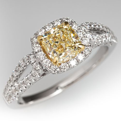 1 Carat Fancy Yellow Diamond Halo Engagement Ring 1.19ct VVS2