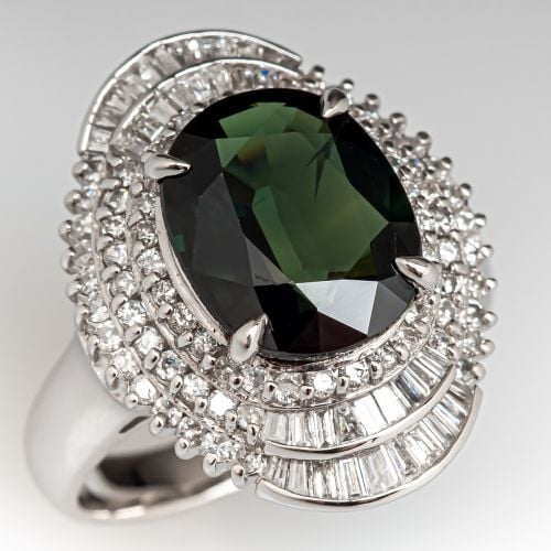 GIA No Heat 4.8 Carat Sapphire & Diamond Cocktail Ring Platinum