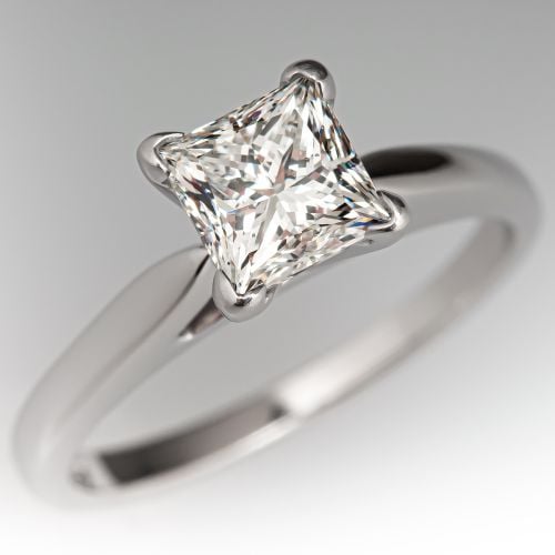 1 Carat Princess Cut Diamond Engagement Ring 14K White Gold 1.01ct H/SI2