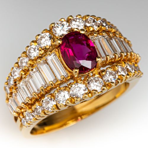 Vintage Ruby & Diamond Ring 18K Yellow Gold