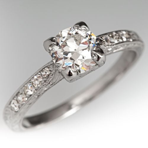 Transitional Cut Diamond Engagement Ring w/ Accents Platinum .76ct F/VS2 GIA