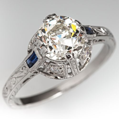 Art Deco Old European Cut Diamond Engagement Ring 1.51ct J/SI1 GIA
