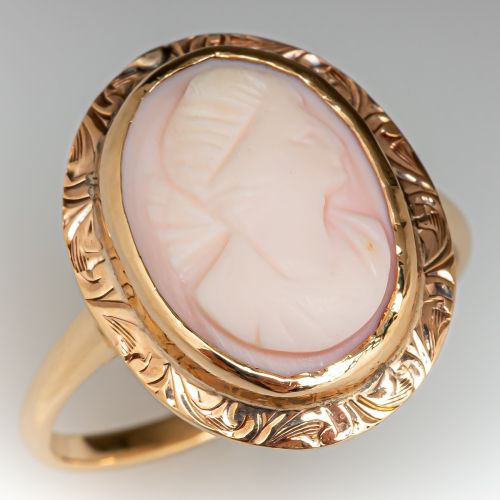 Antique Shell Cameo Ring 14K Yellow Gold