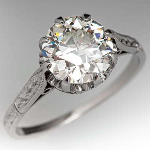 Old Euro Cut Diamond Solitaire Engagement Ring Platinum 1.66ct K/VS2 GIA
