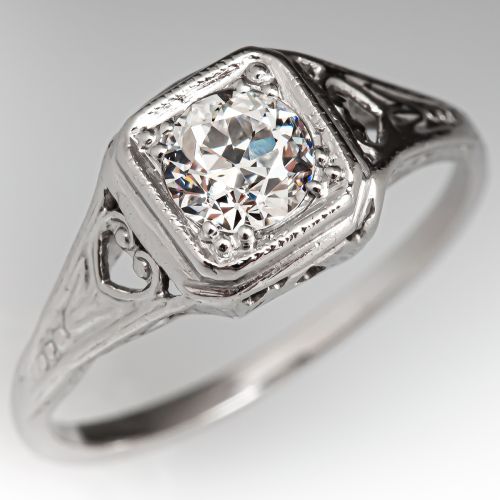 1930s Antique Diamond Solitaire Engagement Ring Platinum .46ct G/SI1