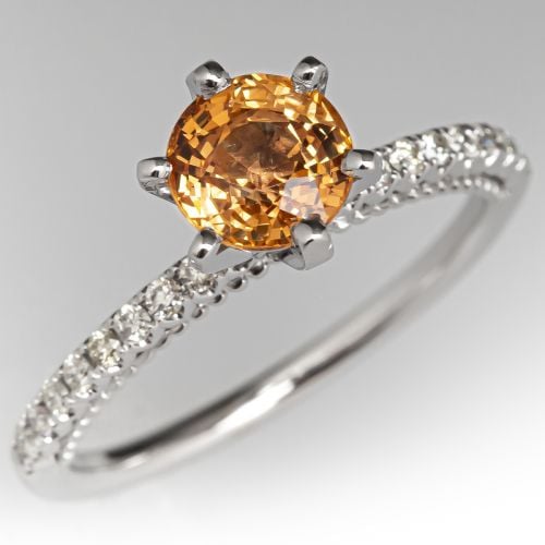Bright Orange Sapphire Ring 18K White Gold