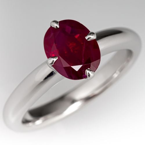Oval Solitaire Ruby Ring 18K White Gold