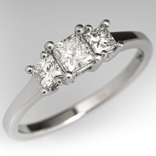 Three Stone Princess Cut Diamond Engagement Ring Platinum