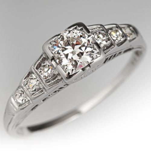 1940's Transitional Cut Diamond Engagement Ring w/ Accents .31ct H/SI1