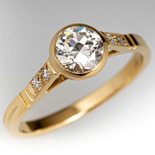 Bezel Set Transitional Cut Diamond Engagement Ring .72ct G/VS1 GIA