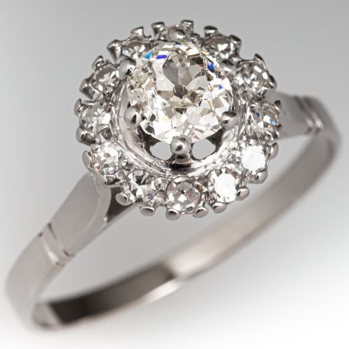 Old Mine Cut Diamond Halo Engagement Ring .75ct I/SI2