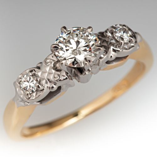 Vintage Three Stone Diamond Engagement Ring .37ct H/VS2