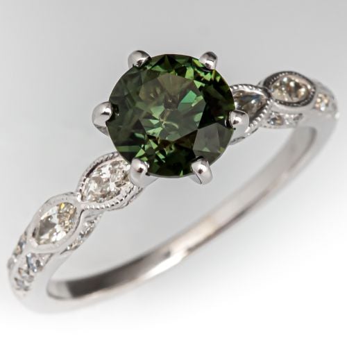 Australian Sapphire Engagement Ring w/ Diamonds 14K White Gold