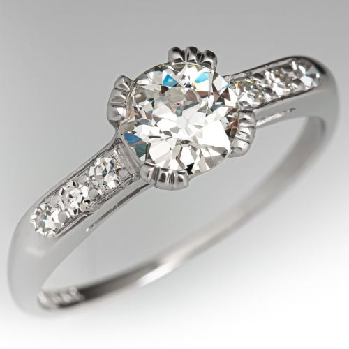 Circa 1930's Old European Cut Diamond Engagement Ring w/ Accents .67ct K/VS2 GIA