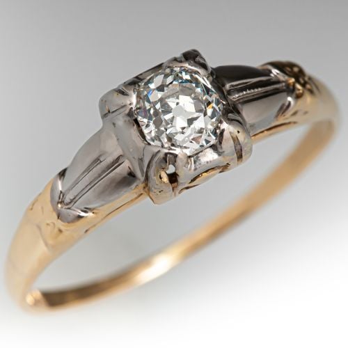 1940s Vintage Old Mine Cut Diamond Engagement Ring .28ct H/SI1